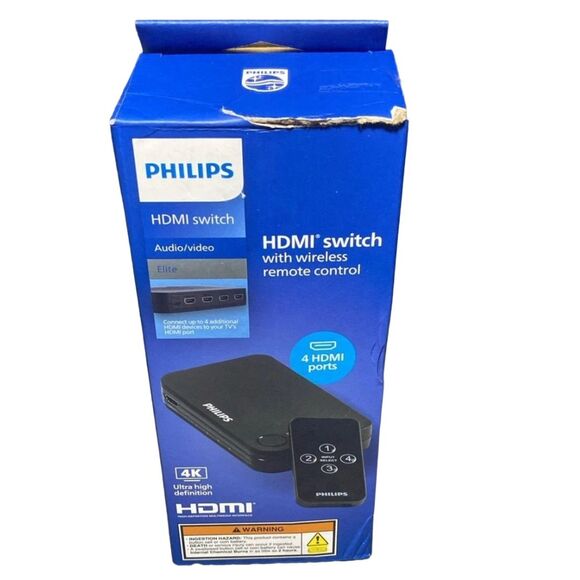 Philips 4K HDMI Switch 4-Port Ultra HD HDR Remote Control Black NEW Damaged Box - Picture 1 of 4